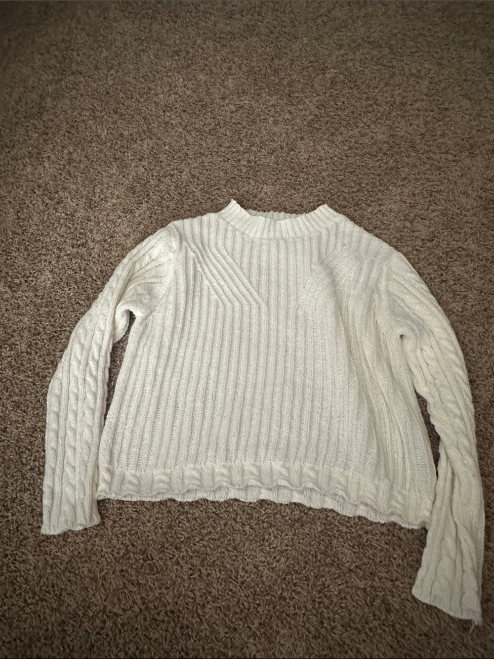 SHEIN Cream Cable Knit Crewneck Sweater